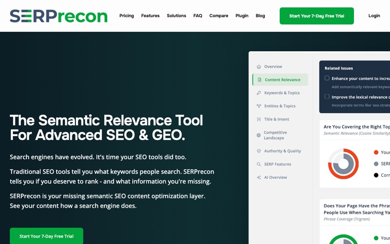 SERPrecon.com semantic relevance SEO tool